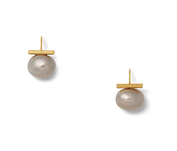 Medium Slate Pebble Pearl Earrings