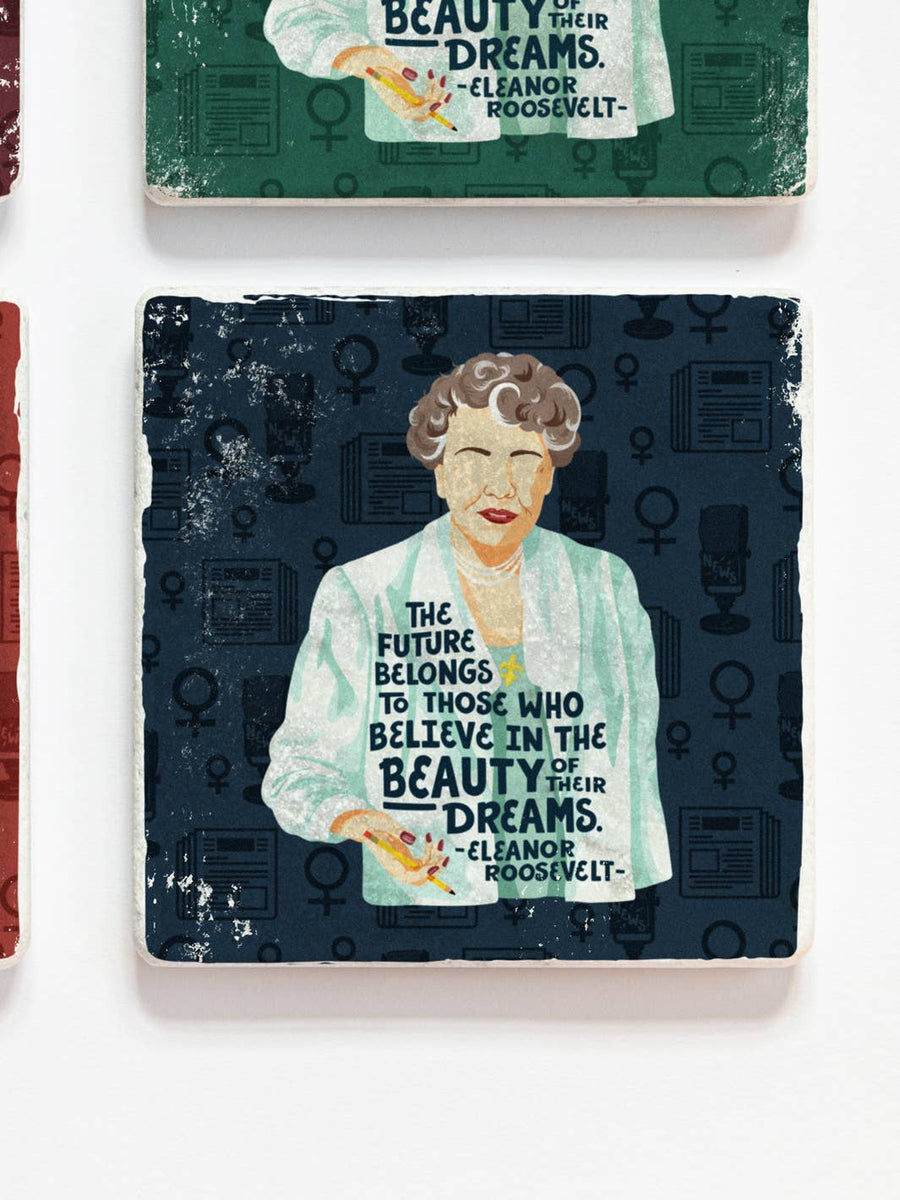 Eleanor Roosevelt Quote + Illustration Coaster Set