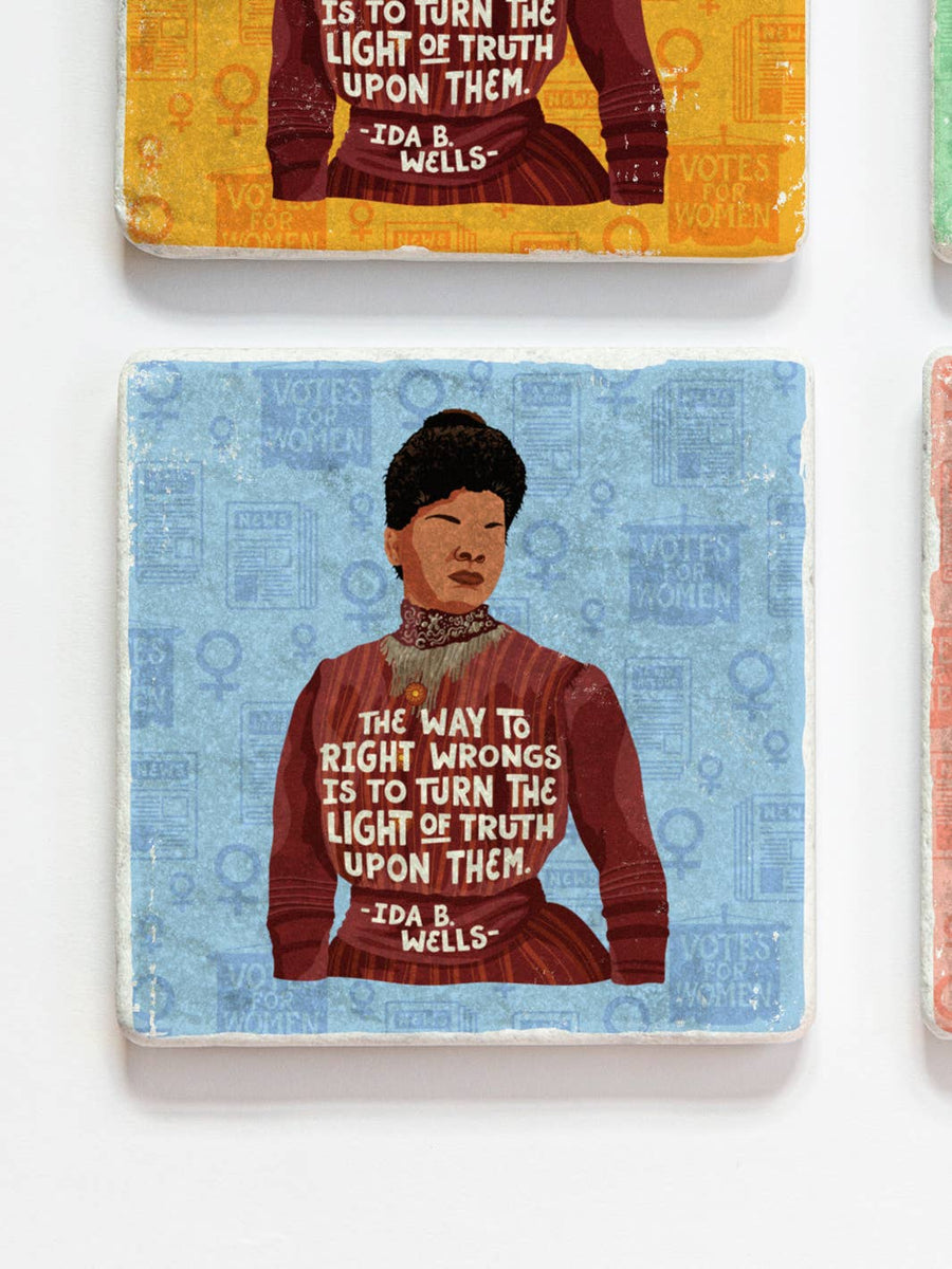 Ida B. Wells Quote + Illustration Coaster Set