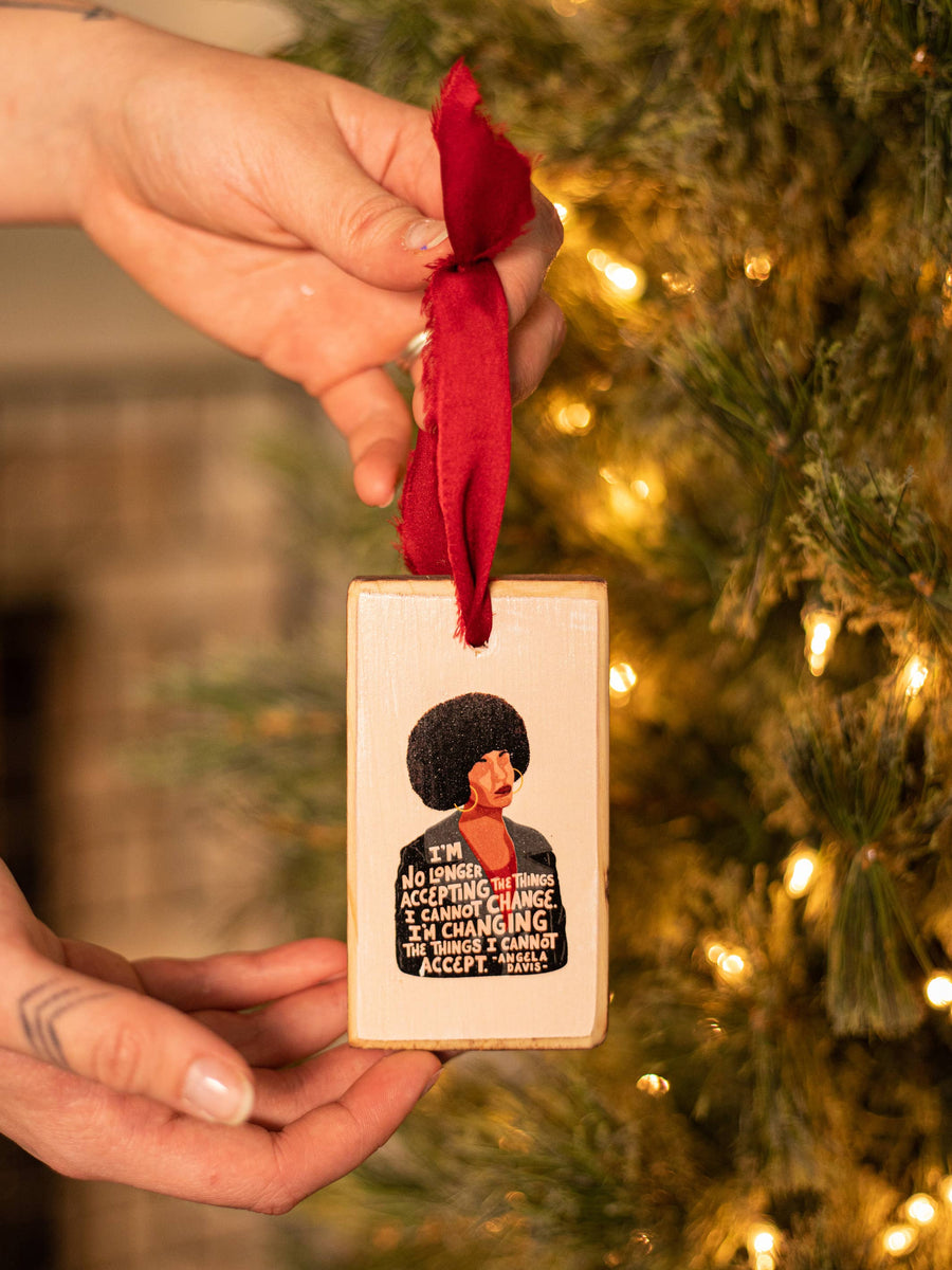 Angela Davis Wood Holiday Ornament