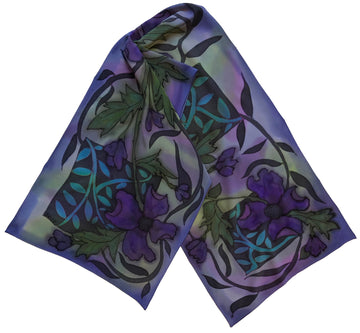 Violet Crepe / Charmeuse Hand Painted Scarf