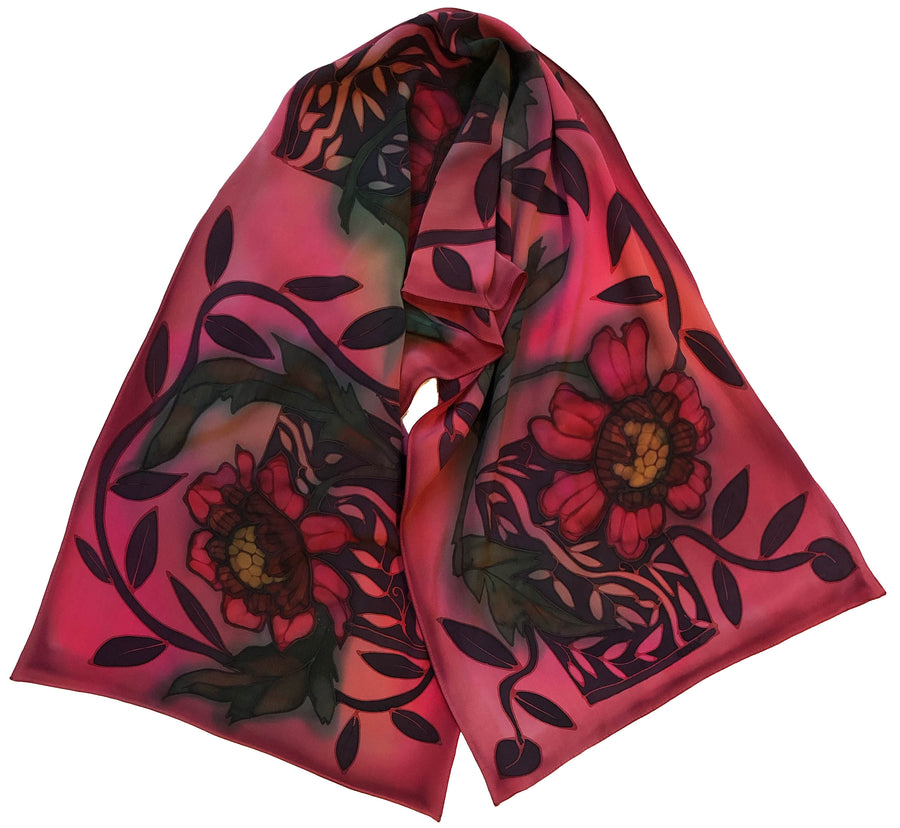 Rose Crepe / Charmeuse Hand Painted Scarf